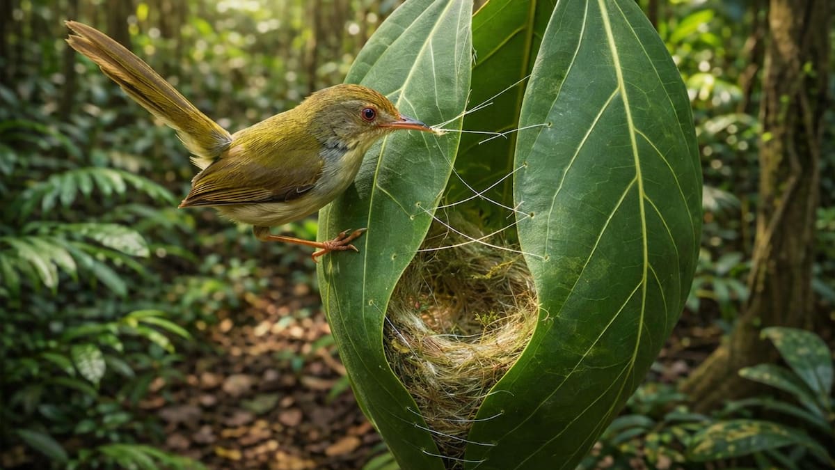 VIDEO | No es inteligencia artificial: el sorprendente pájaro que “cose” hojas para construir un nido perfecto