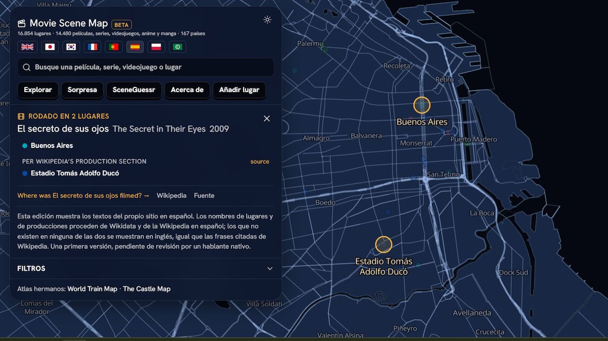 Mapa interactivo de películas.