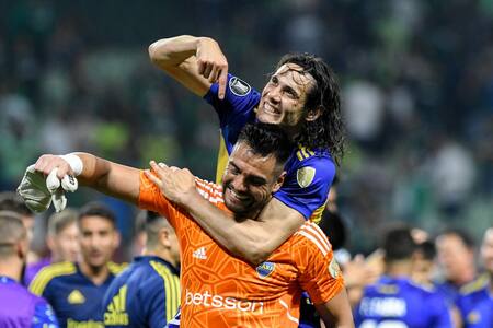 Edinson Cavani y Sergio Romero; Palmeiras vs. Boca; Copa Libertadores. Foto: Télam.