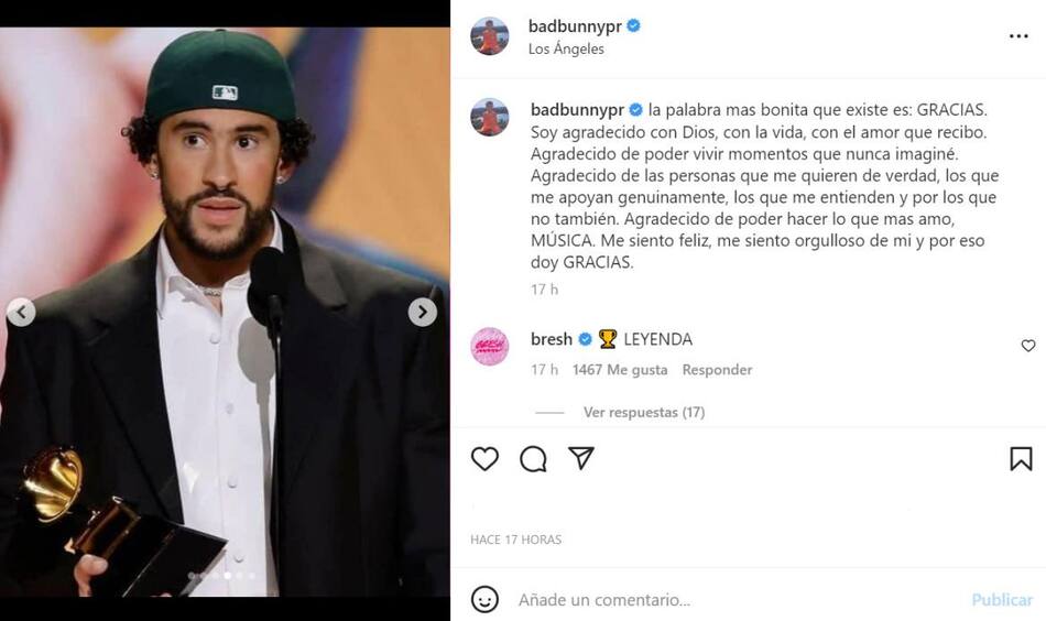 El agradecimiento de Bad Bunny. Foto: Instagram.