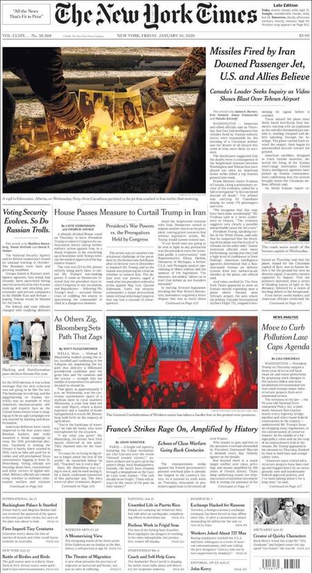 Tapas de diarios, New York Times, viernes 10 de enero de 2020