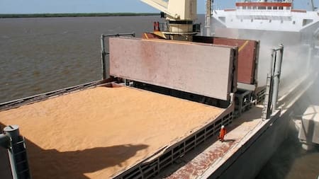 Un barco cerealero con los que se exportan granos, empresas