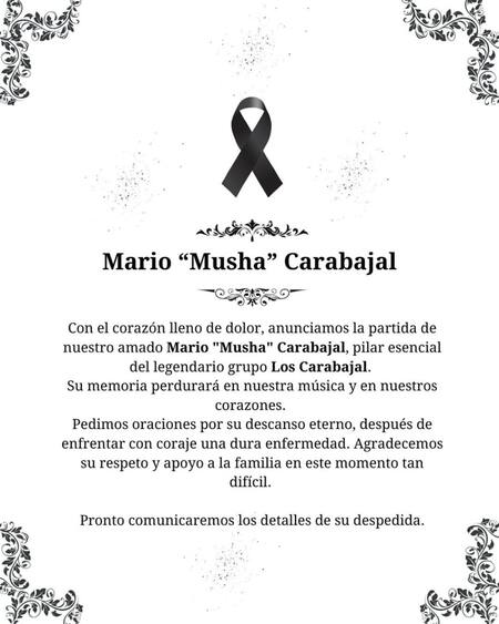 Murió Mario “Musha” Carabajal. Foto: Instagram @loscarabajaloficial