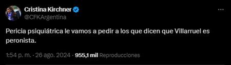 El mensaje de Cristina Kirchner sobre Victoria Villarruel. Foto: Captura.