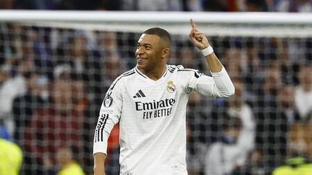 Festejo de Kylian Mbappé en el Real Madrid. Foto: REUTERS.