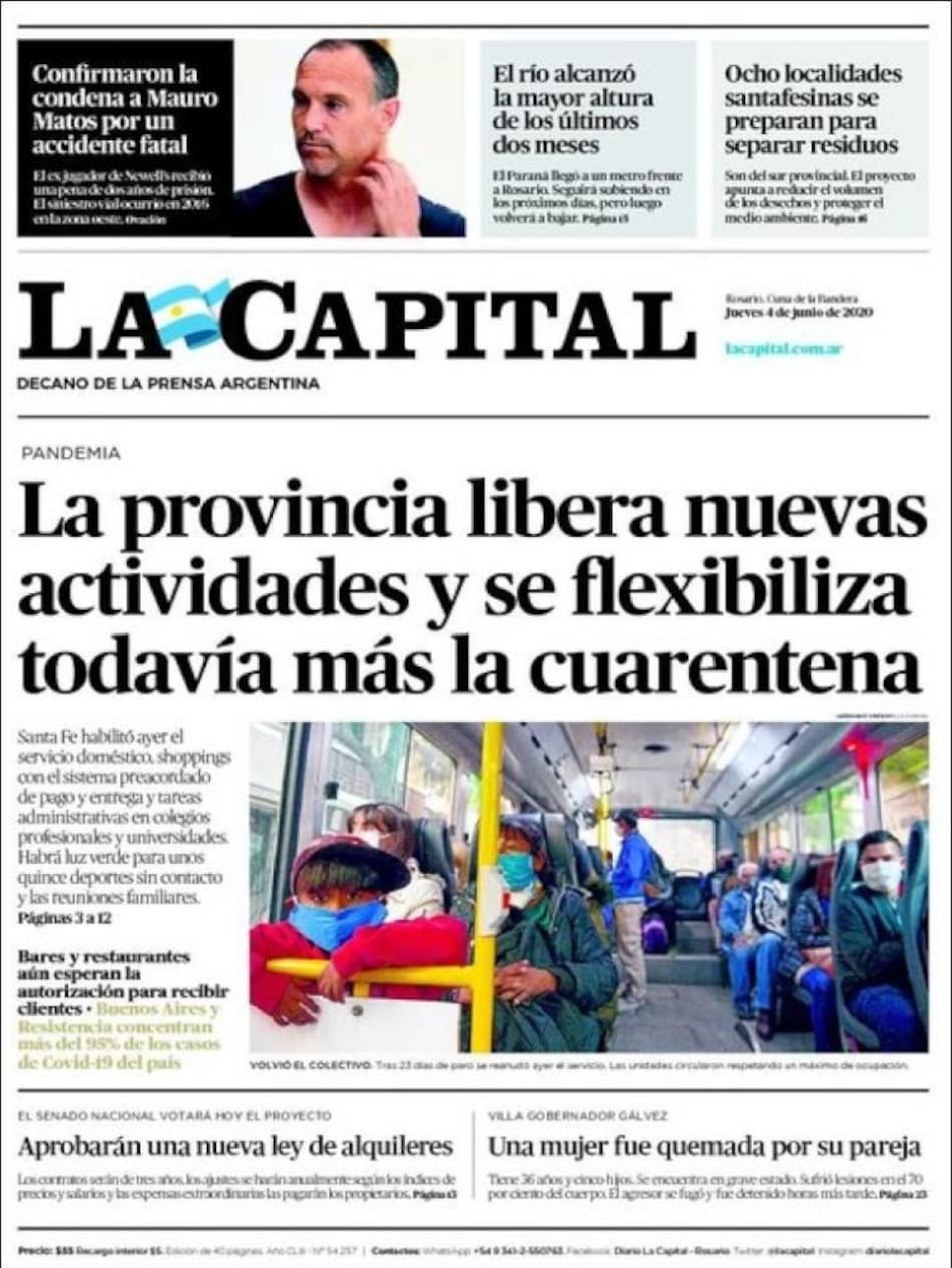 Tapas de diarios, La Capital, jueves 4 de junio de 2020