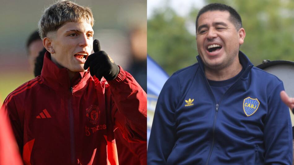 Alejandro Garnacho y Juan Román Riquelme. Fotos: NA y Télam.