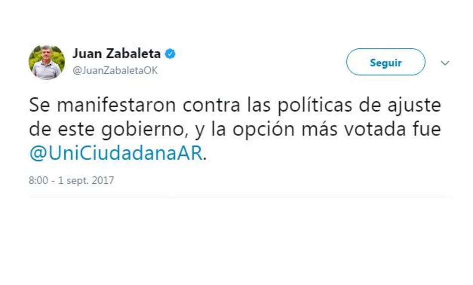 Tuit de Juan Zabaleta