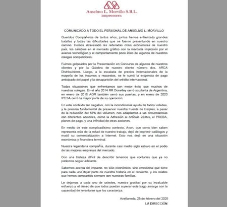 Comunicado Anselmo L.Morvillo S.R.L.