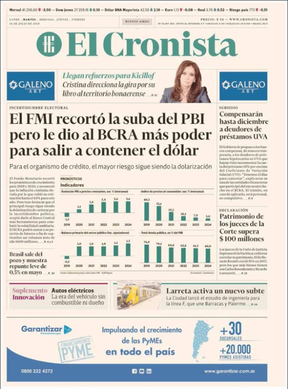 Tapas de diarios - Cronista martes 16-07-19
