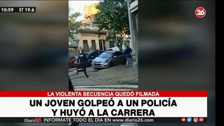 Un joven golpeó a un policía y huyó a la carrera, Video Canal 26