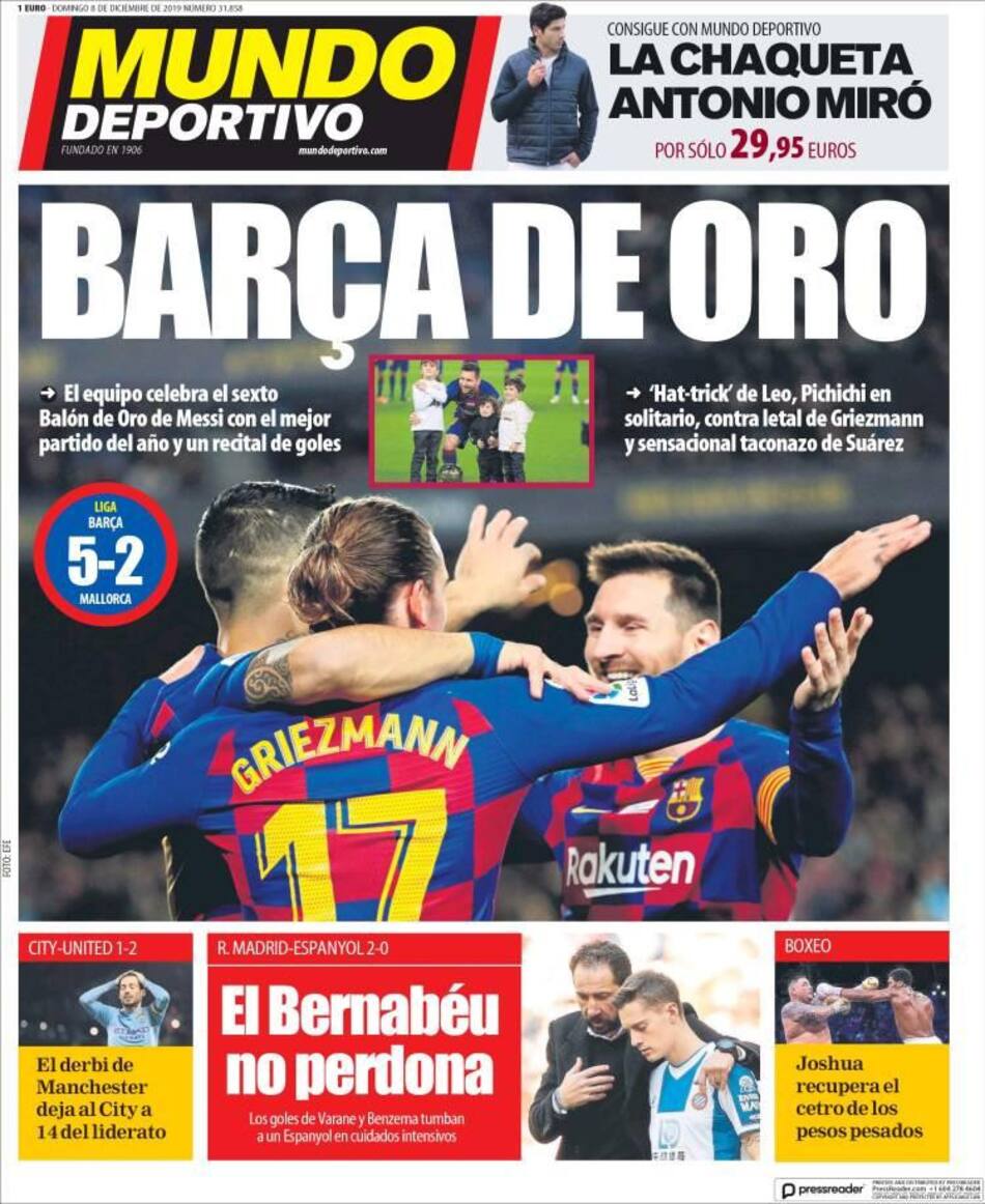 Tapas de diarios, Mundo Deportivo, domingo 8 de diciembre de 2019
