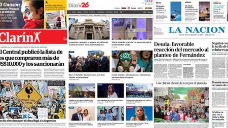 Tapas de diarios argentinos, sábado 28-09-19