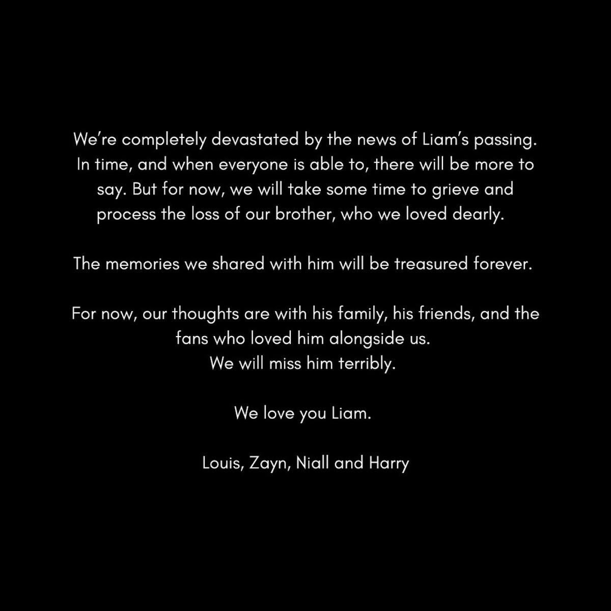 El comunicado de One Direction. Foto: Instagram @onedirection