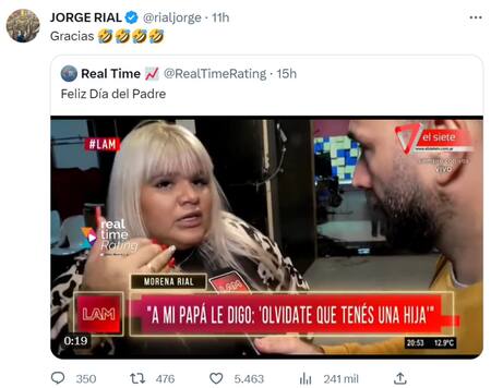 La reacción de Jorge Rial por el Día del Padre. Foto: Twitter.