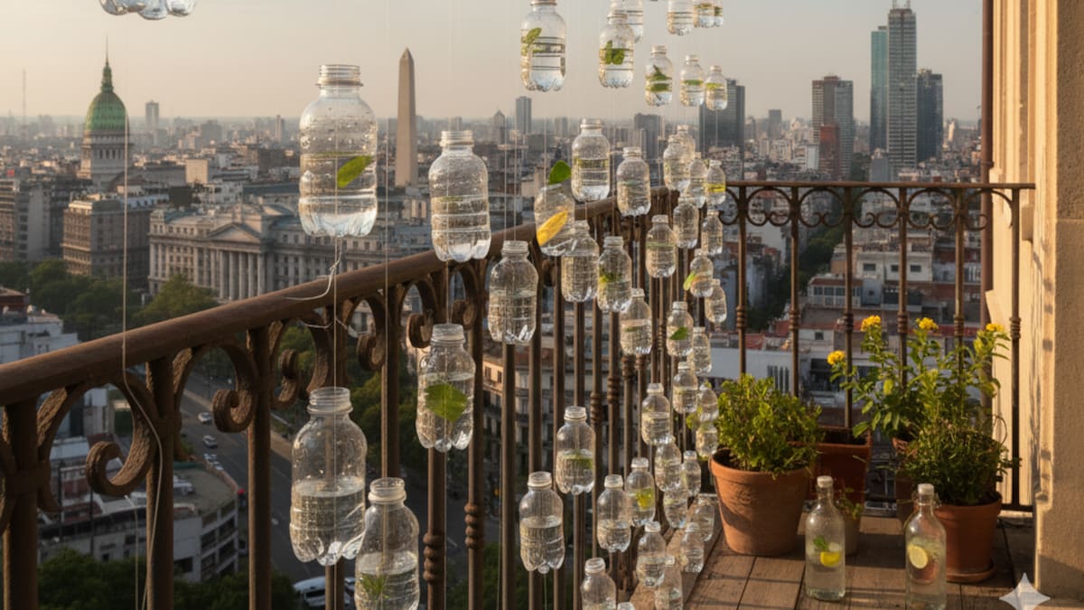 Botellas colgadas en balcones