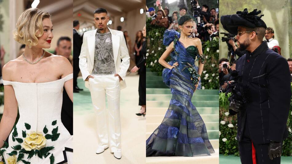 Gigi Hadid, Rauw Alejandro, Zendaya y Bad Bunny, looks Met Gala 2024. Fotos: Reuters.