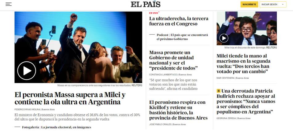 "El País" de España. Foto: Captura de pantalla.