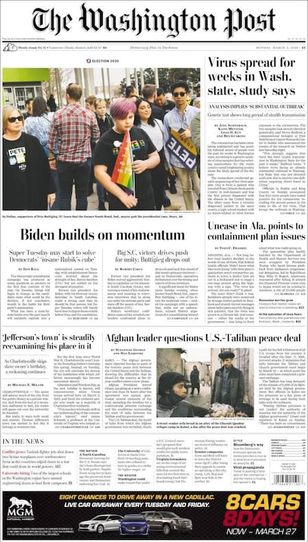 Tapa diarios, Washington, lunes 2 de marzo de 2020|