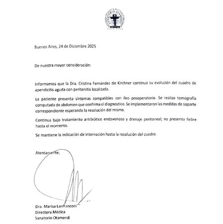 El parte médico de Cristina Kicrchner