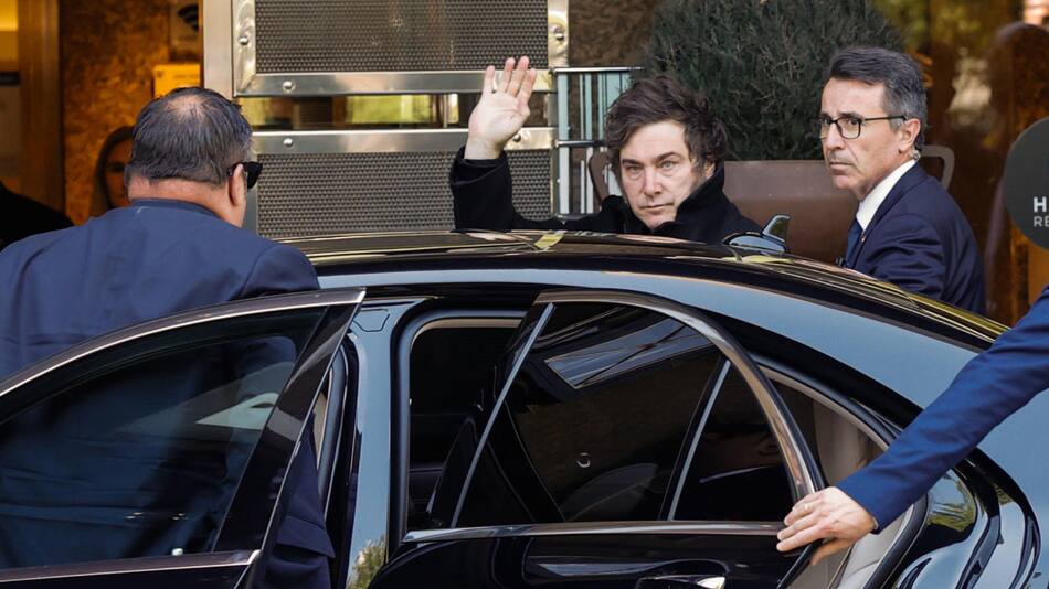 Javier Milei en su llegada a Madrid, España. Foto: EFE.