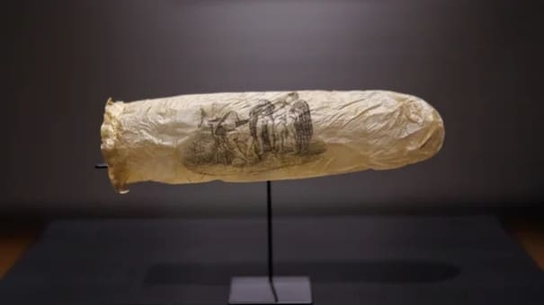 Impresionante exhibición en Ámsterdam: un preservativo de hace 200 años tenía una llamativa estampa erótica