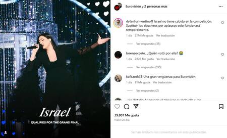 La cuenta oficial de Instagram de Eurovisión tuvo que limitar los comentarios en los posteos de la competidora israelí. Foto: Captura de pantalla Instagram / eurovision.
