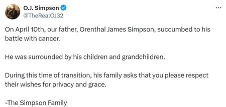 Murio O.J. Simpson. Foto: X.