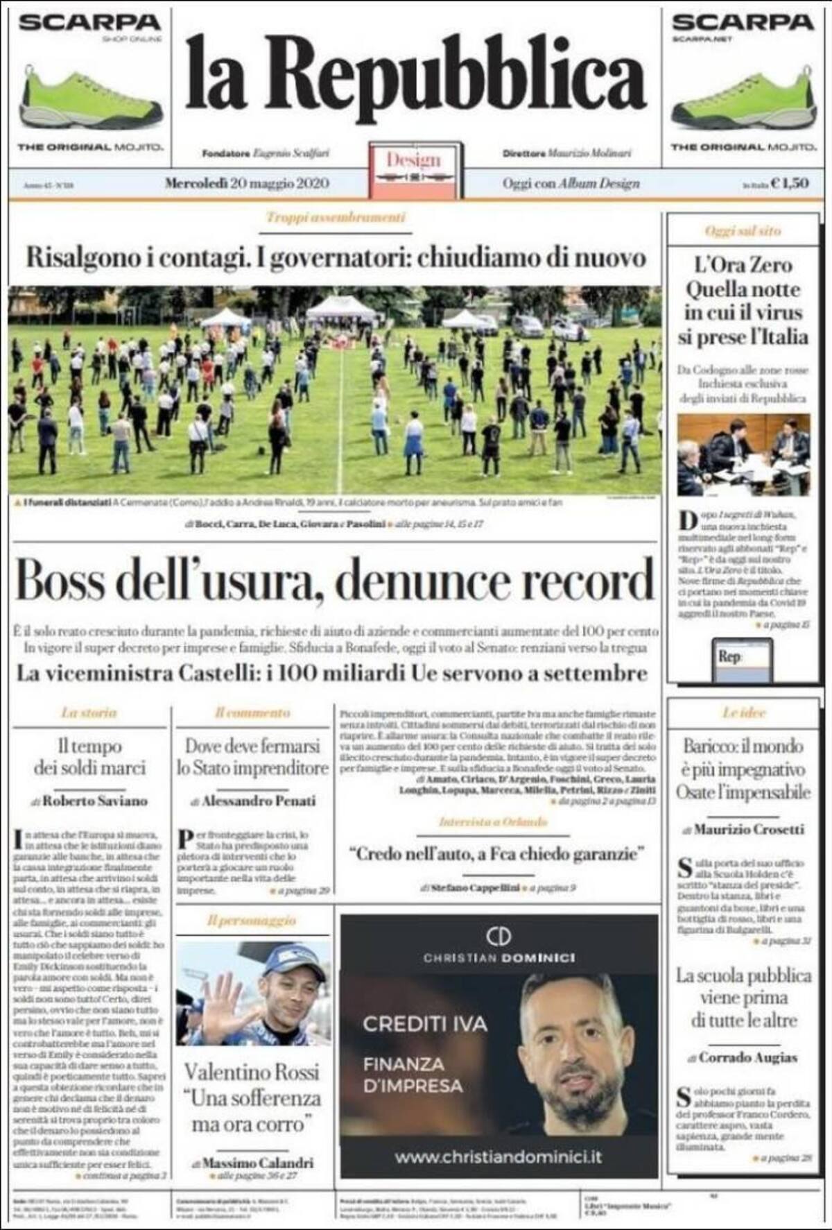 Tapas de diarios, La repubblica, miércoles 20 de mayo de 2020
