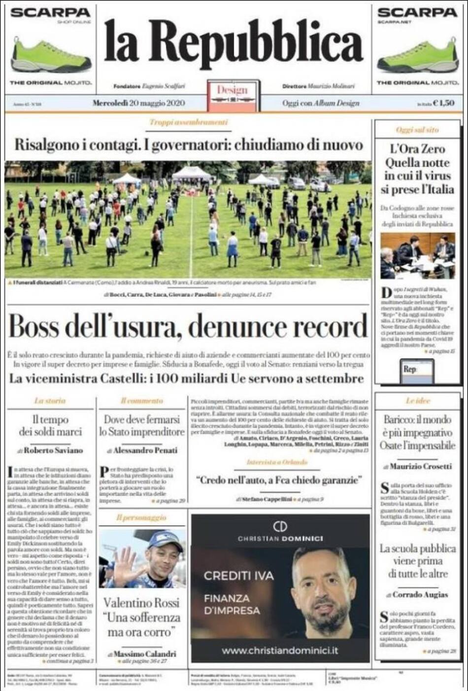 Tapas de diarios, La repubblica, miércoles 20 de mayo de 2020