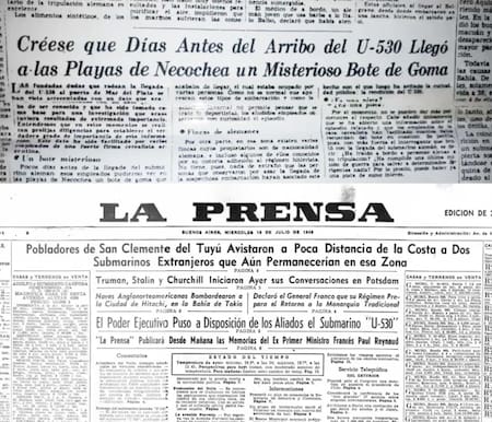 Submarino nazi en Necochea, diarios de 1945