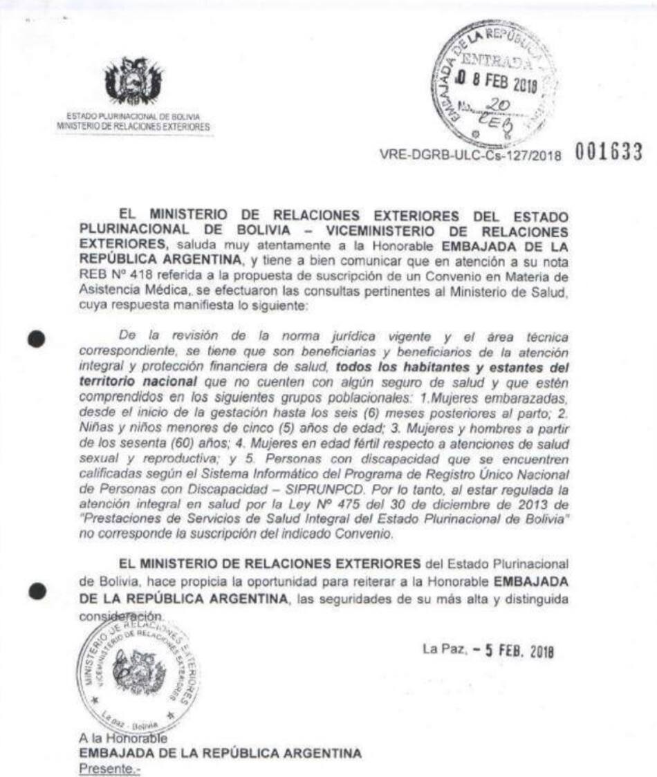 Atención médica a extranjeros - Argentina y Bolivia