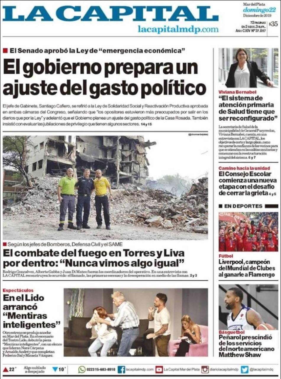 Tapa de diarios, La Capital, domingo 22 de diciembre
