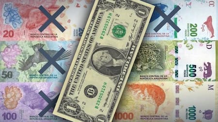 Billetes de pesos y dólar