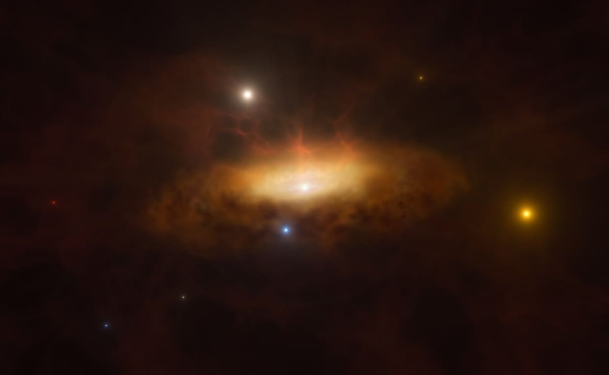 La galaxia SDSS1335+0728 comenzó a brillar cada vez más, y podría deberse al nacimiento de un agujero negro en su núcleo. Foto: ESO/M. Kornmesser