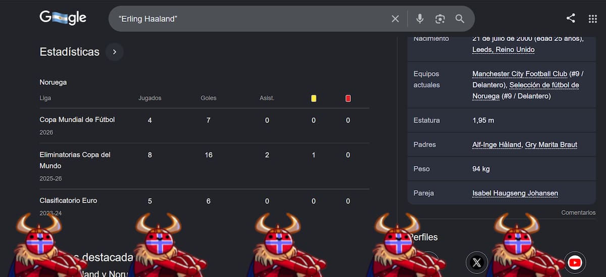 Esto pasa si buscás Erling Haaland en Google.