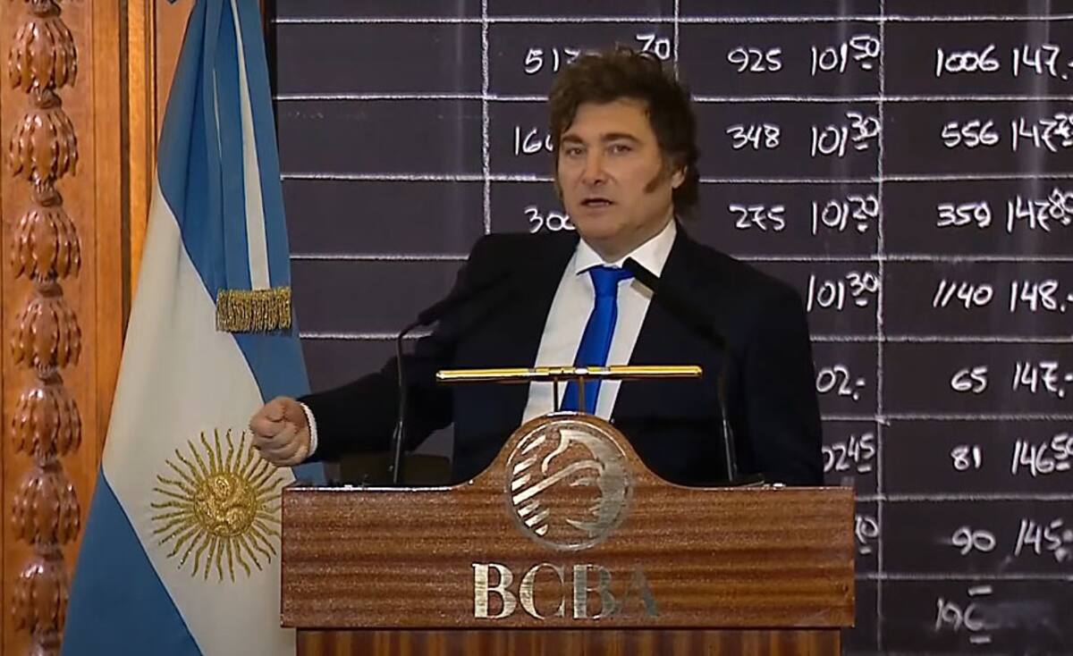 Javier Milei en la Bolsa de Comercio.