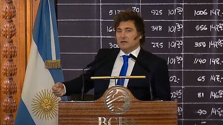 Javier Milei en la Bolsa de Comercio.