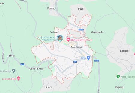 Arcidosso, la localidad donde fue hallado el cuerpo del argentino desaparecido. Foto: Google Maps.