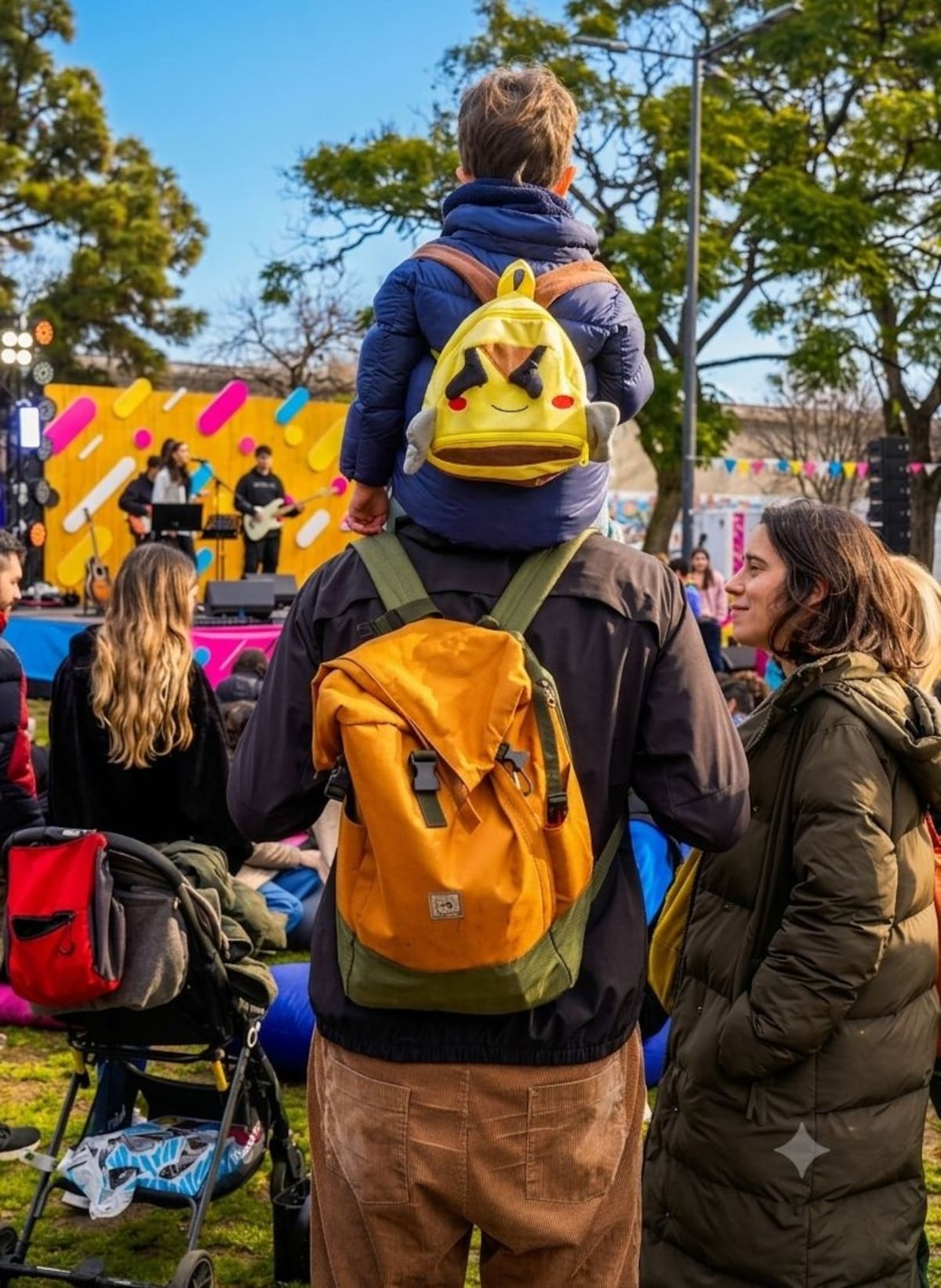 Chicos participan de juegos interactivos y actividades al aire libre en el festejo del Día del Niño realizado en la Floralis Genérica.