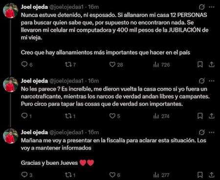 Descargo de Joel Ojeda sobre su situación judicial.