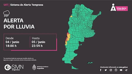 Alerta roja en una provincia por lluvias fuertes. Foto: SMN.
