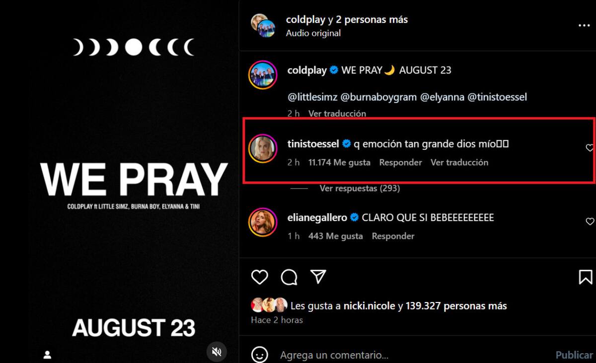 El mensaje de Tini Stoessel. Foto: Instagram.