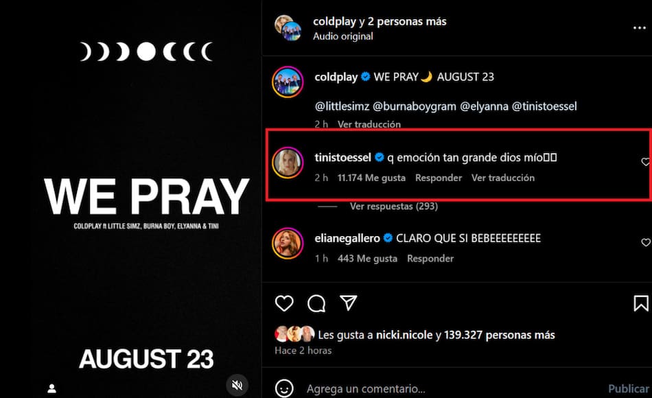 El mensaje de Tini Stoessel. Foto: Instagram.