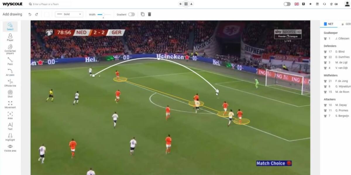 WyScout, otra plataforma popular para análisis de fútbol. Foto: Captura de video.