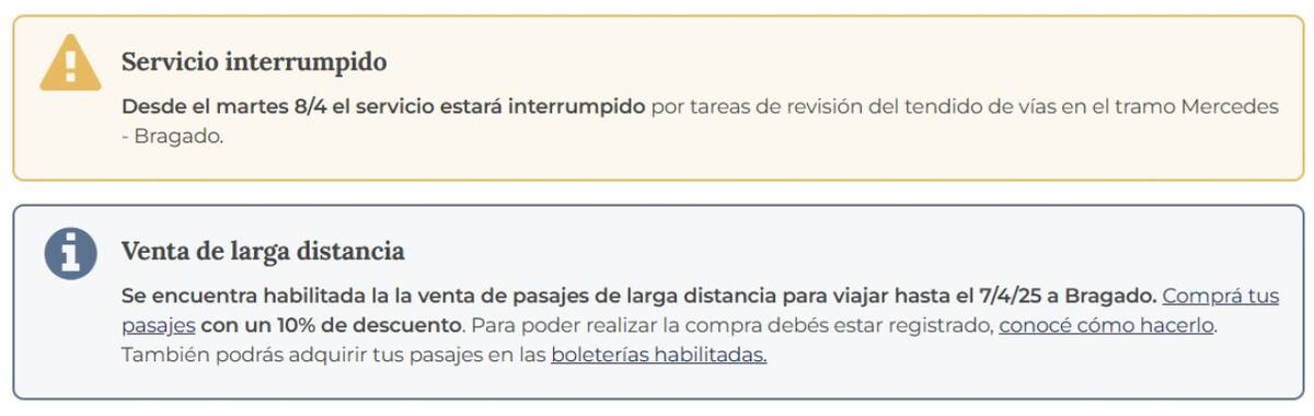 Suspensión del tramo Once-Bragado. Foto: Trenes Argentinos