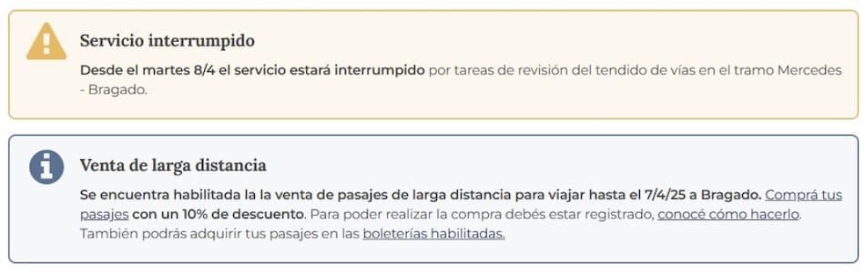Suspensión del tramo Once-Bragado. Foto: Trenes Argentinos