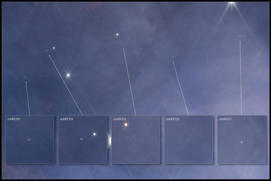 Cuerpos detectados por el telescopio James Webb. Foto: European Space Agency (ESA).