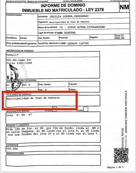 La prueba de la denuncia de Diego Valenzuela sobre la usurpación de la usurpación de una propiedad municipal en Tres de Febrero.