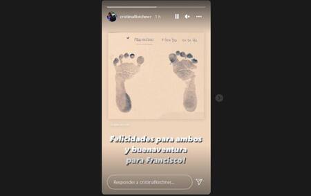 Mensaje de Cristina Kirchner a Alberto Fernández y Fabiola Yáñez por nacimiento de su hijo Francisco